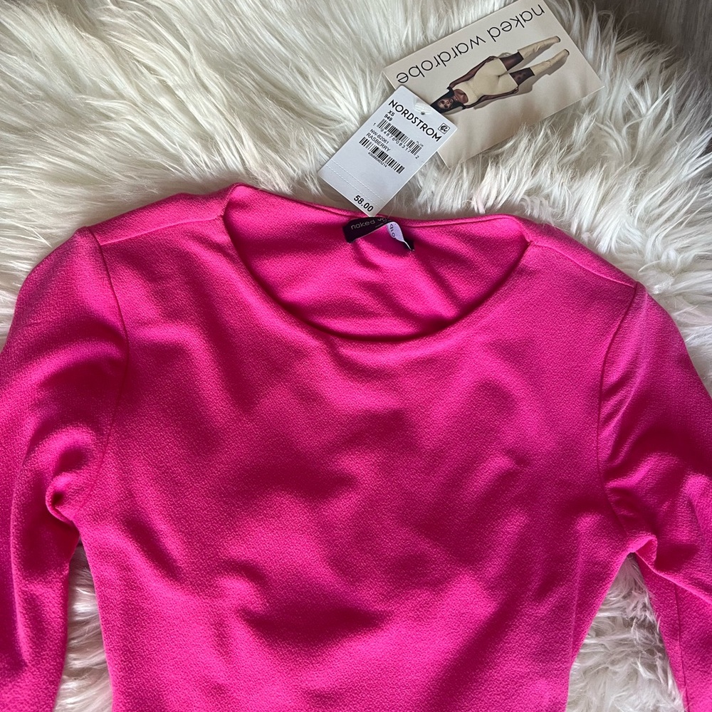 Naked Wardrobe Hot Pink Long Sleeve Bodysuit - Picture 4 of 4